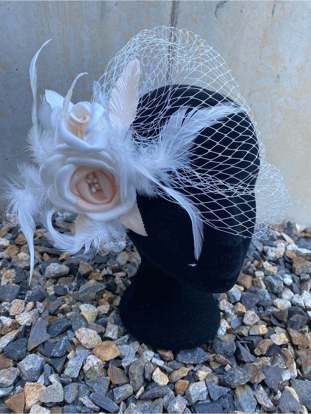Floral Feather Headpiece Fascinator Birdcage Veil - vintage charm